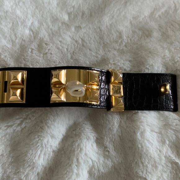 Authentic Hermes CDC Collier de Chien Matte Alligator Bracelets GOLD NOIR GHW - Picture 8 of 10